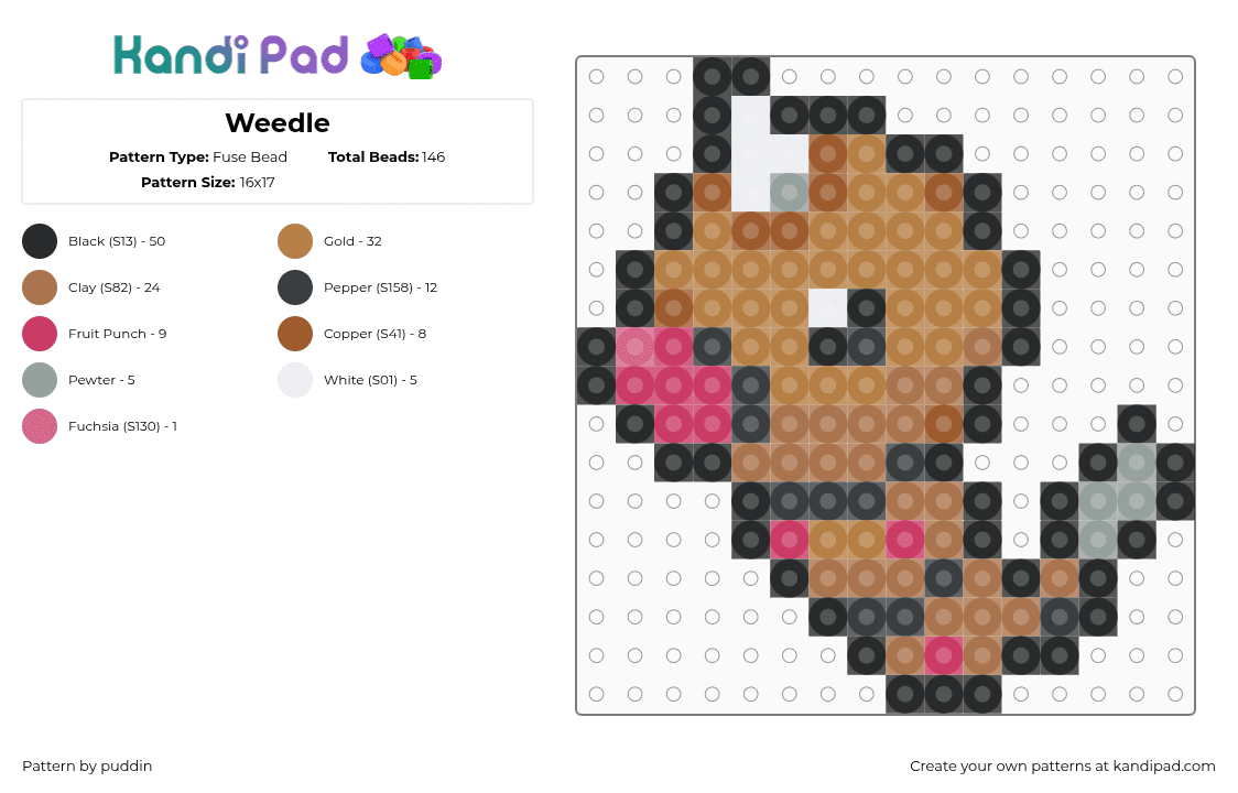 Weedle - Fuse Bead Pattern by puddin on Kandi Pad - tan