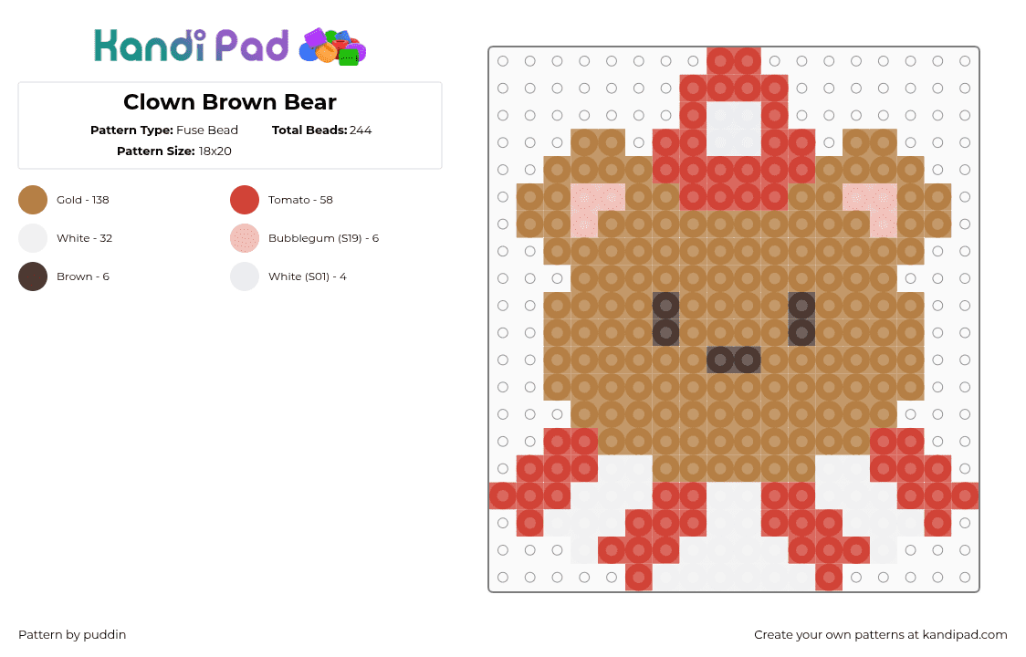 Clown Brown Bear - Fuse Bead Pattern by puddin on Kandi Pad - red,tan