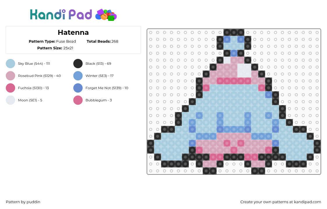 Hatenna - Fuse Bead Pattern by puddin on Kandi Pad - light blue