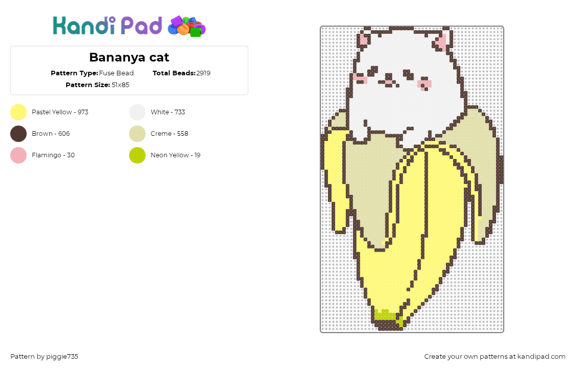 Bananya cat - Fuse Bead Pattern by piggie735 on Kandi Pad - brown,yellow,cat,bananya cat,banana,kawii