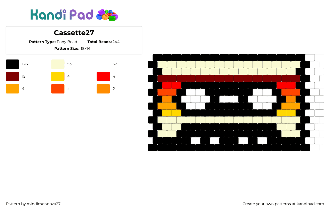 Cassette27 - Pony Bead Pattern by mindimendoza27 on Kandi Pad - black,white,brown,red