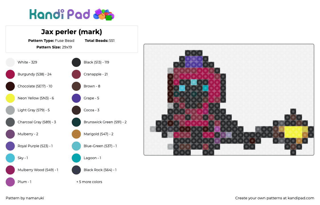Jax perler (mark) - Fuse Bead Pattern by namaruki on Kandi Pad - white,gray,brown,pink