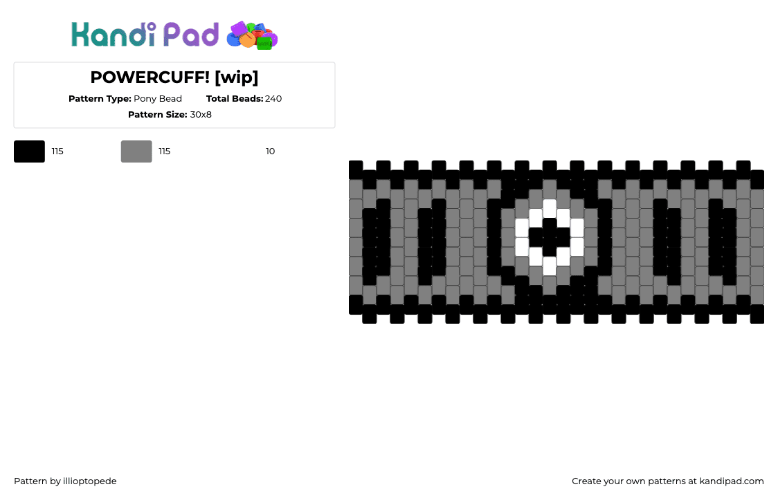 POWERCUFF! [wip] - Pony Bead Pattern by illioptopede on Kandi Pad - gray