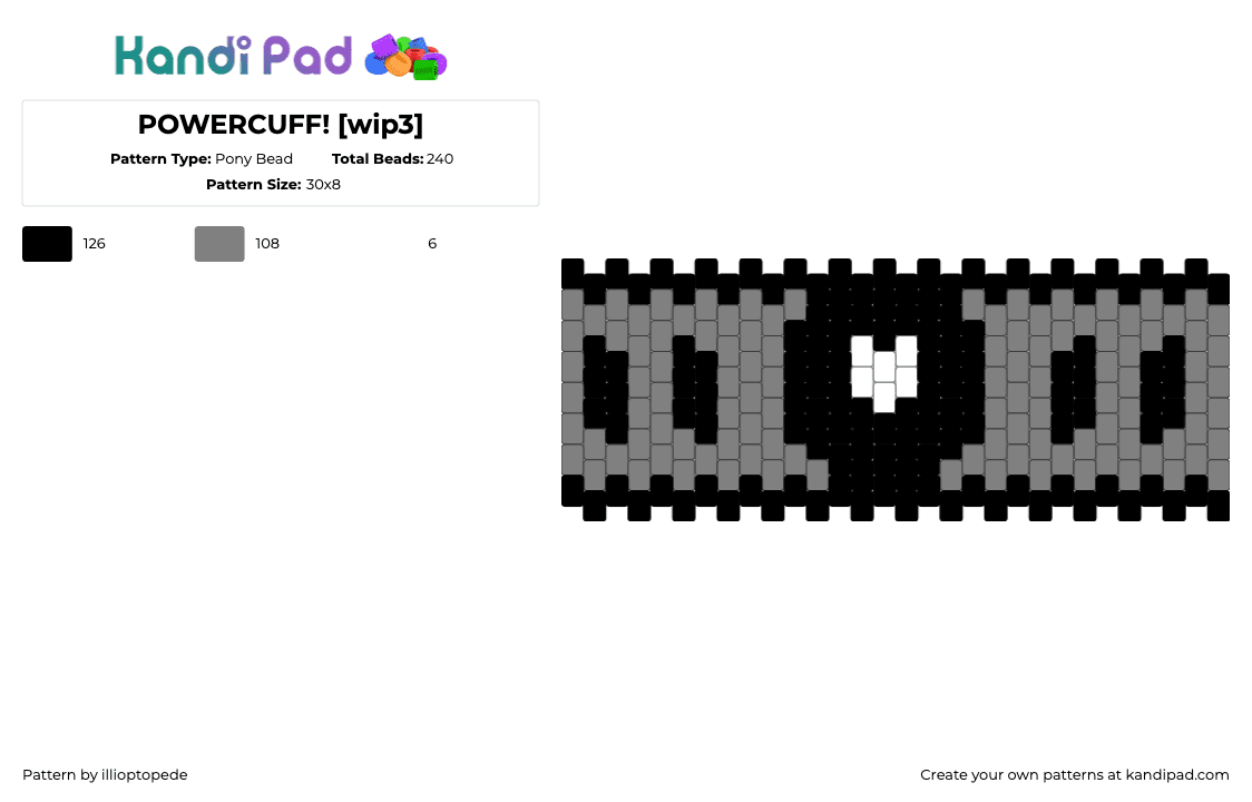 POWERCUFF! [wip3] - Pony Bead Pattern by illioptopede on Kandi Pad - gray