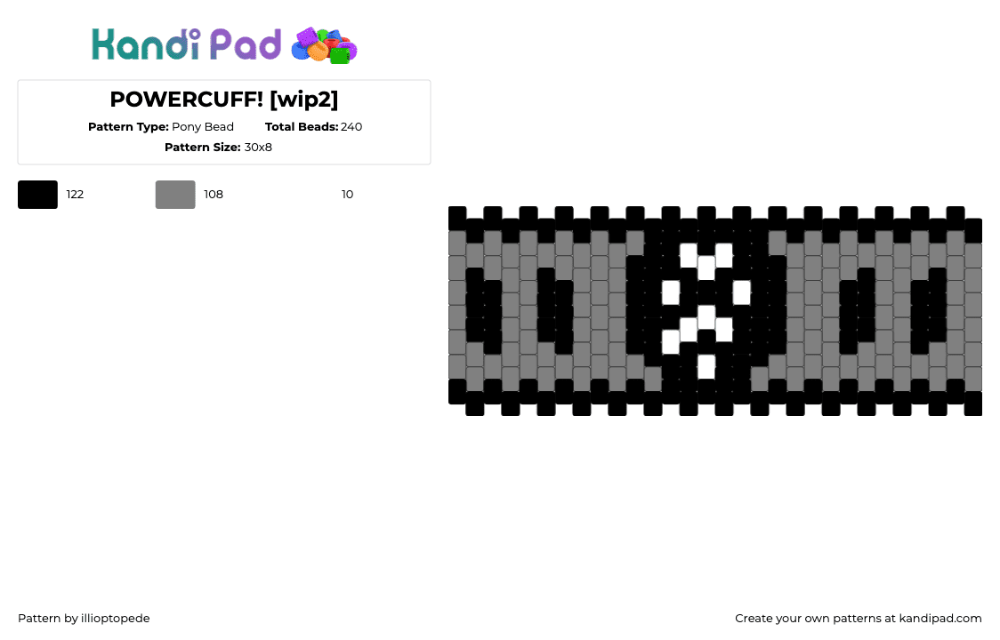 POWERCUFF! [wip2] - Pony Bead Pattern by illioptopede on Kandi Pad - gray