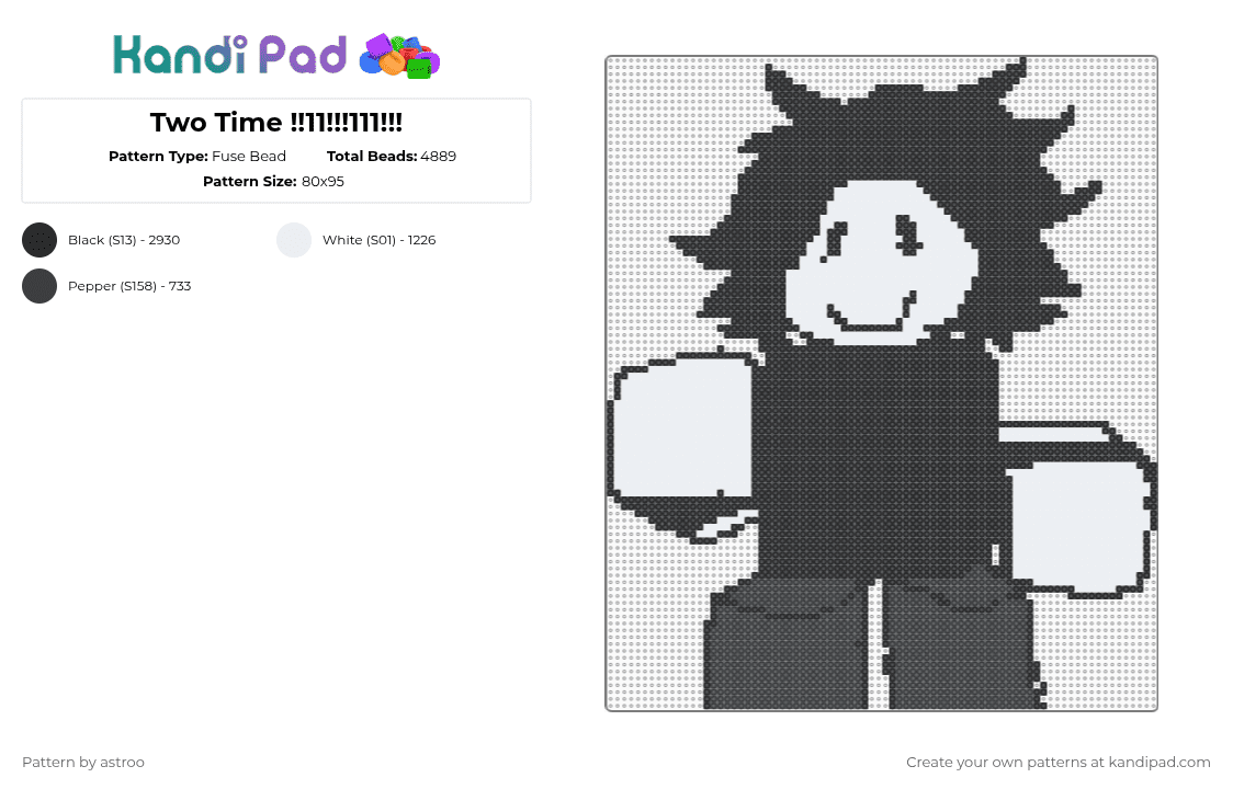 Two Time !!11!!!111!!! - Fuse Bead Pattern by astroo on Kandi Pad - black