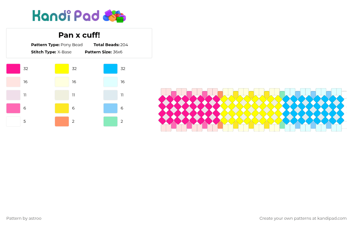 Pan x cuff! - Pony Bead Pattern by astroo on Kandi Pad - white,pink,yellow,light blue