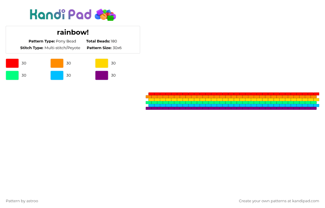 rainbow! - Pony Bead Pattern by astroo on Kandi Pad - orange,teal,pink,colorful