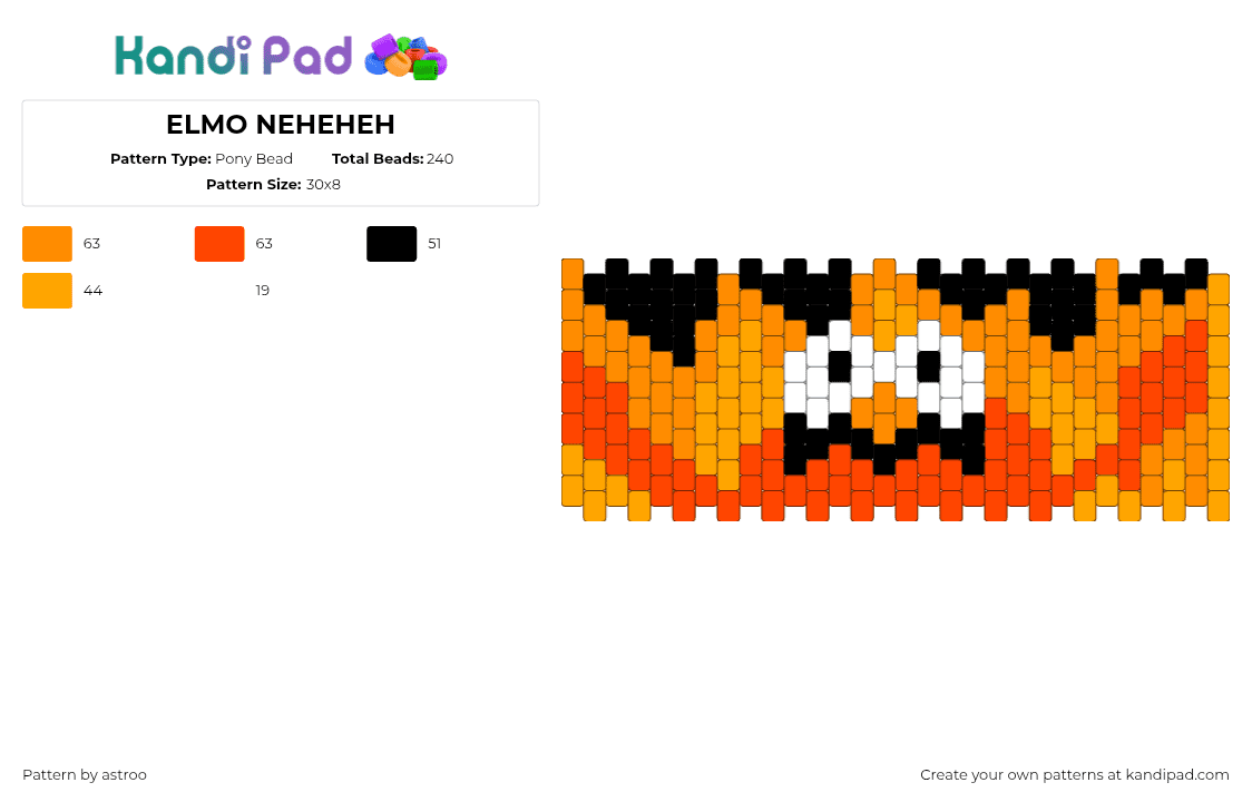 ELMO NEHEHEH - Pony Bead Pattern by astroo on Kandi Pad - orange,red,silly,elmo,neheheh,ebvil,fire