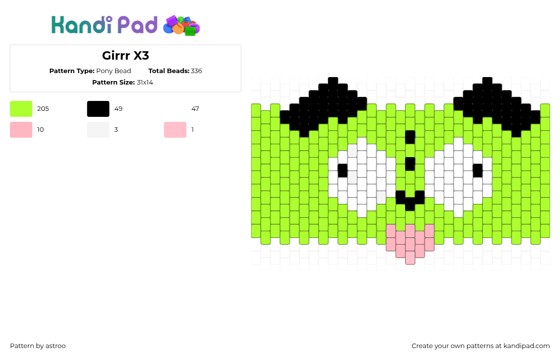 Girrr X3 - Pony Bead Pattern by astroo on Kandi Pad - green