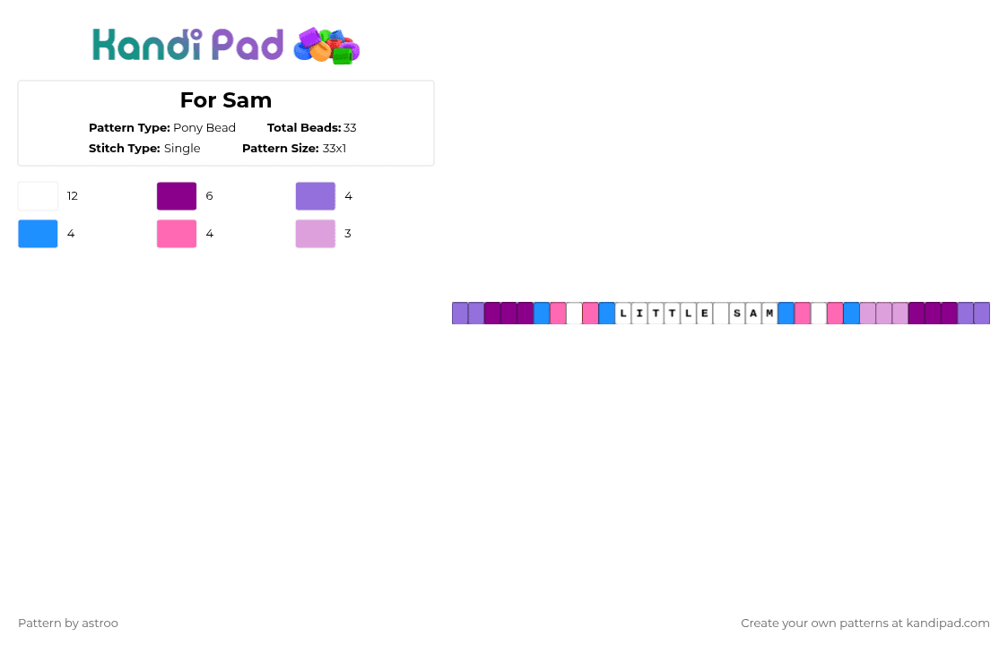 For Sam - Pony Bead Pattern by astroo on Kandi Pad - pink