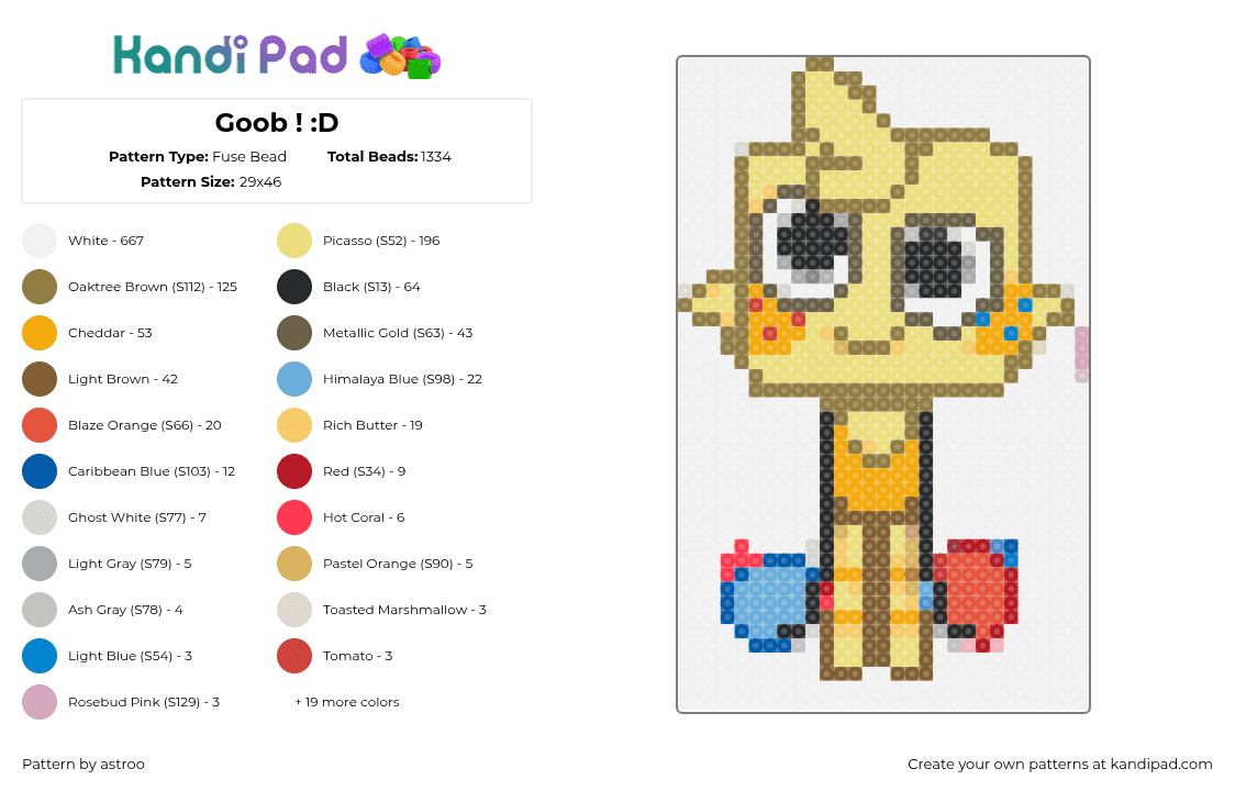 Goob ! :D - Fuse Bead Pattern by astroo on Kandi Pad - white,gold,yellow,orange,colorful,goob,goofy,goooberr,dw,dandys world,silly,goof,goober