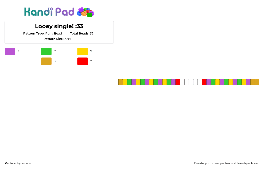 Looey single! :33 - Pony Bead Pattern by astroo on Kandi Pad - pink,green,yellow,looey dandys world,dandys world,roblox,game,silly,looey,singles,kandi