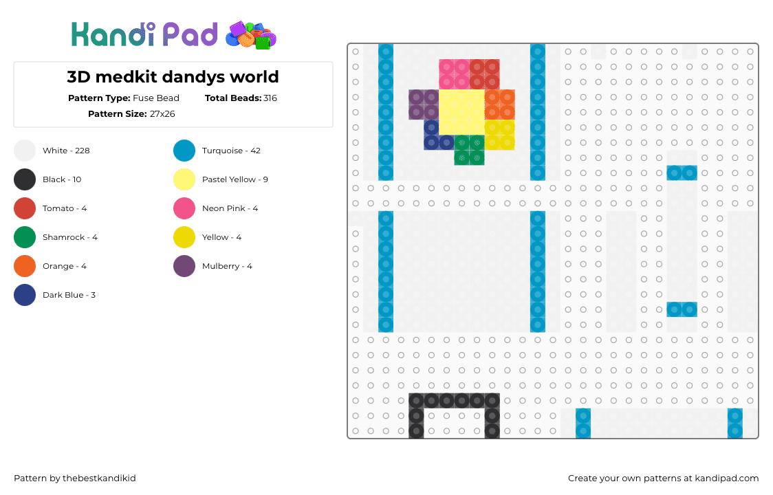 3D medkit dandys world - Fuse Bead Pattern by thebestkandikid on Kandi Pad - white,light blue,yellow,dandysworld,3d,perler