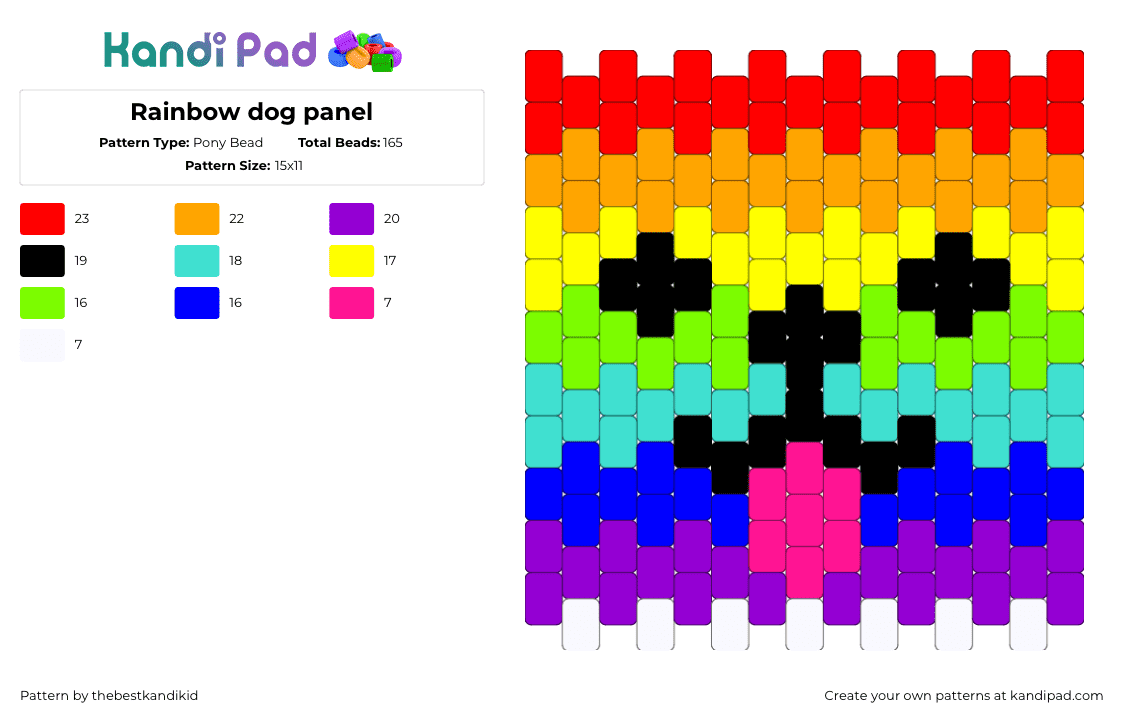 Rainbow dog panel - Pony Bead Pattern by thebestkandikid on Kandi Pad - light blue,red,orange,purple,panel,pony beads,sigma