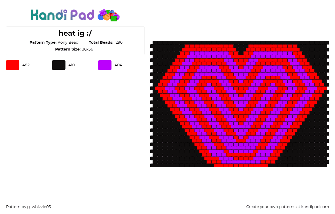 heat ig :/ - Pony Bead Pattern by g_whizzle03 on Kandi Pad - heart,affection,love,passion,mesmerizing,symbol,vibrant,gift,red,purple