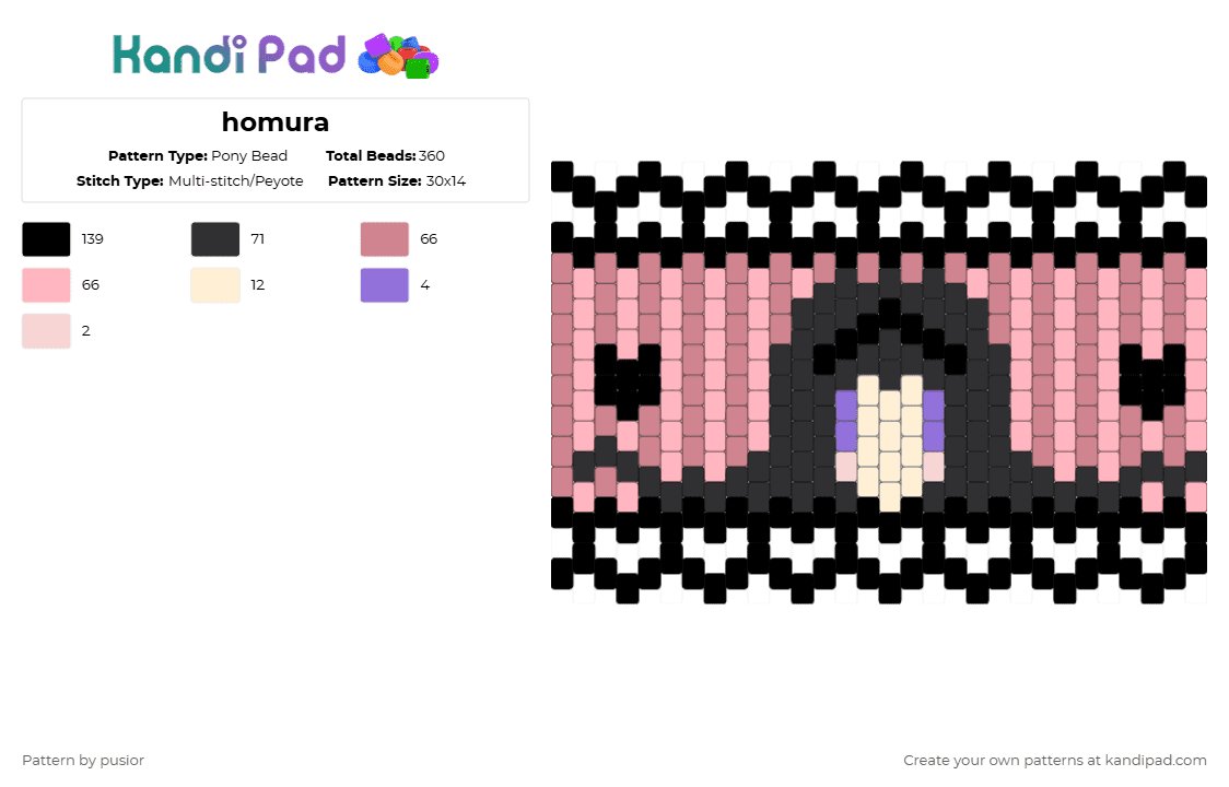 homura - Pony Bead Pattern by pusior on Kandi Pad - black,pink