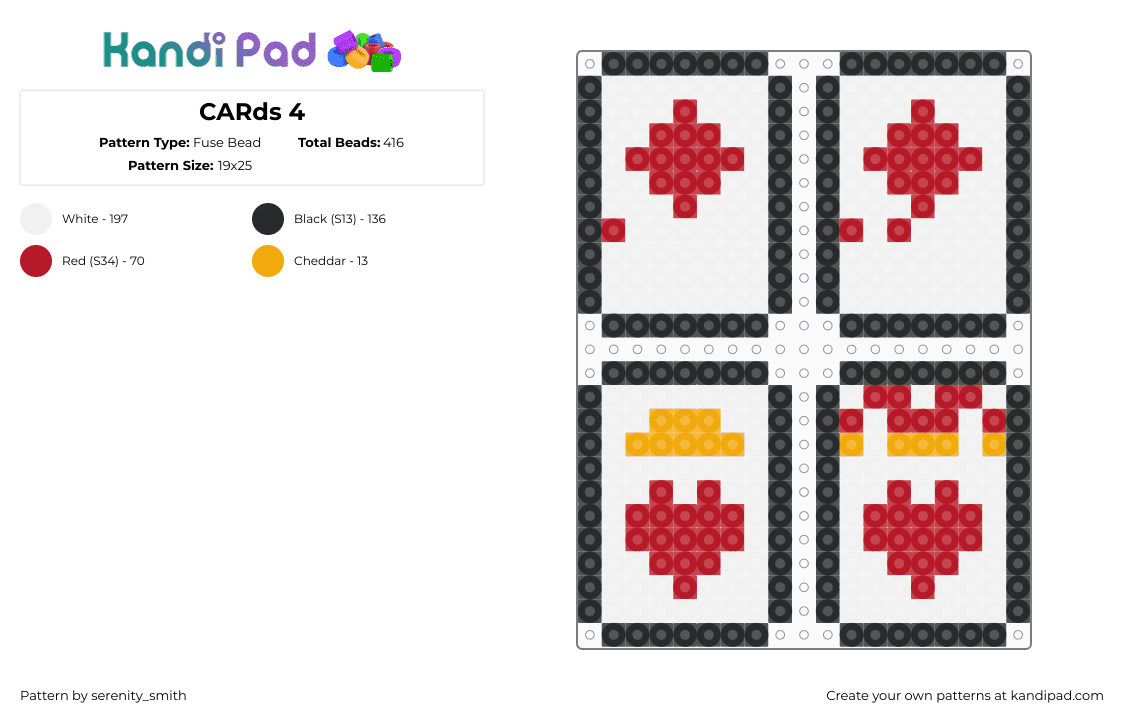 CARds 4 - Fuse Bead Pattern by serenity_smith on Kandi Pad - white,red