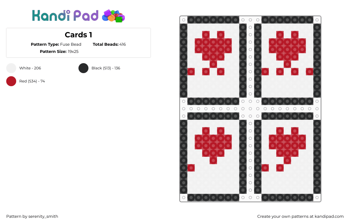 Cards 1 - Fuse Bead Pattern by serenity_smith on Kandi Pad - white,red