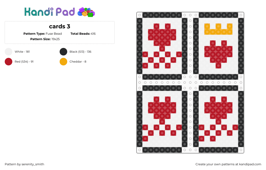 cards 3 - Fuse Bead Pattern by serenity_smith on Kandi Pad - white,red