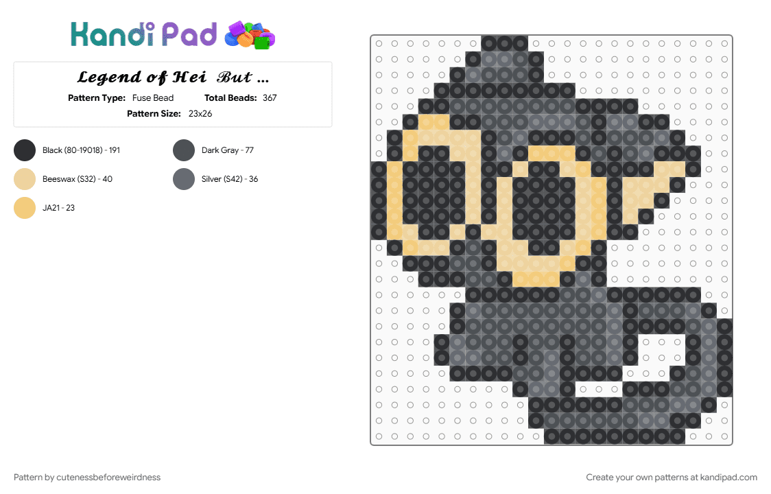 𝓛𝓮𝓰𝓮𝓷𝓭 𝓸𝓯 𝓗𝓮𝓲  ℬ𝓊𝓉 𝓟𝓪𝓼𝓽𝓮𝓵 𝓒𝓸𝓵𝓸𝓻𝓼!! - Fuse Bead Pattern by cutenessbeforeweirdness on Kandi Pad - anime, cat, character, cute, gray, kitty, legend of hei, movie