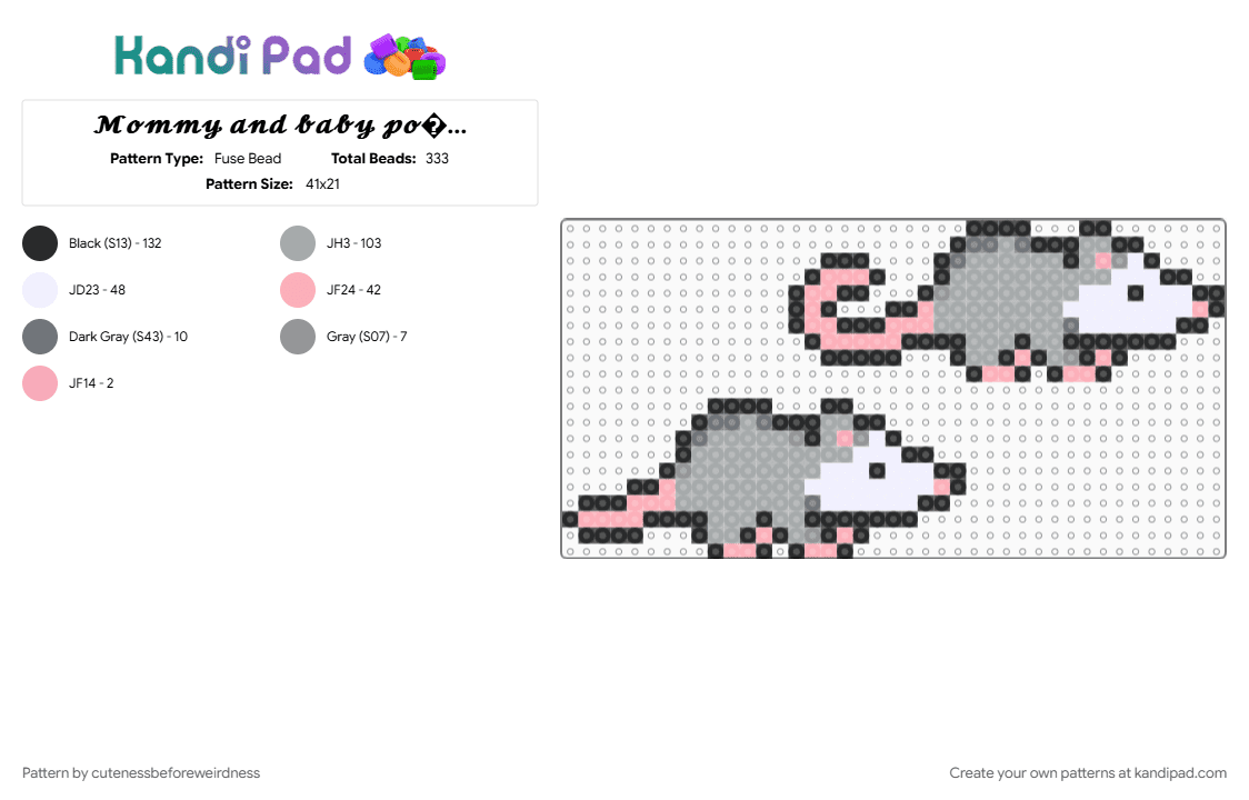 𝓜𝓸𝓶𝓶𝔂 𝓪𝓷𝓭 𝓫𝓪𝓫𝔂 𝓹𝓸𝓼𝓼𝓾𝓶 - Fuse Bead Pattern by cutenessbeforeweirdness on Kandi Pad - baby, black, cute, gray, kwaii, mommy, pink, possum