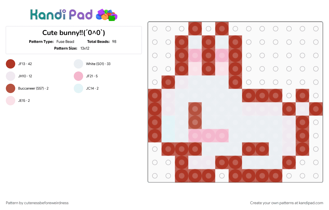 Cute bunny!!(ˊ0^0ˋ) - Fuse Bead Pattern by cutenessbeforeweirdness on Kandi Pad - animal, bunny, cute kawaii, cutecore, cuteness, red
