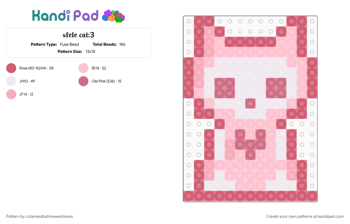 𝔰𝔨𝔢𝔩𝔢 𝔠𝔞𝔱:3 - Fuse Bead Pattern by cutenessbeforeweirdness on Kandi Pad - black, cutecore, cutecore kawaii, kitty, kwaii, pink, red, skelecat, skeleton