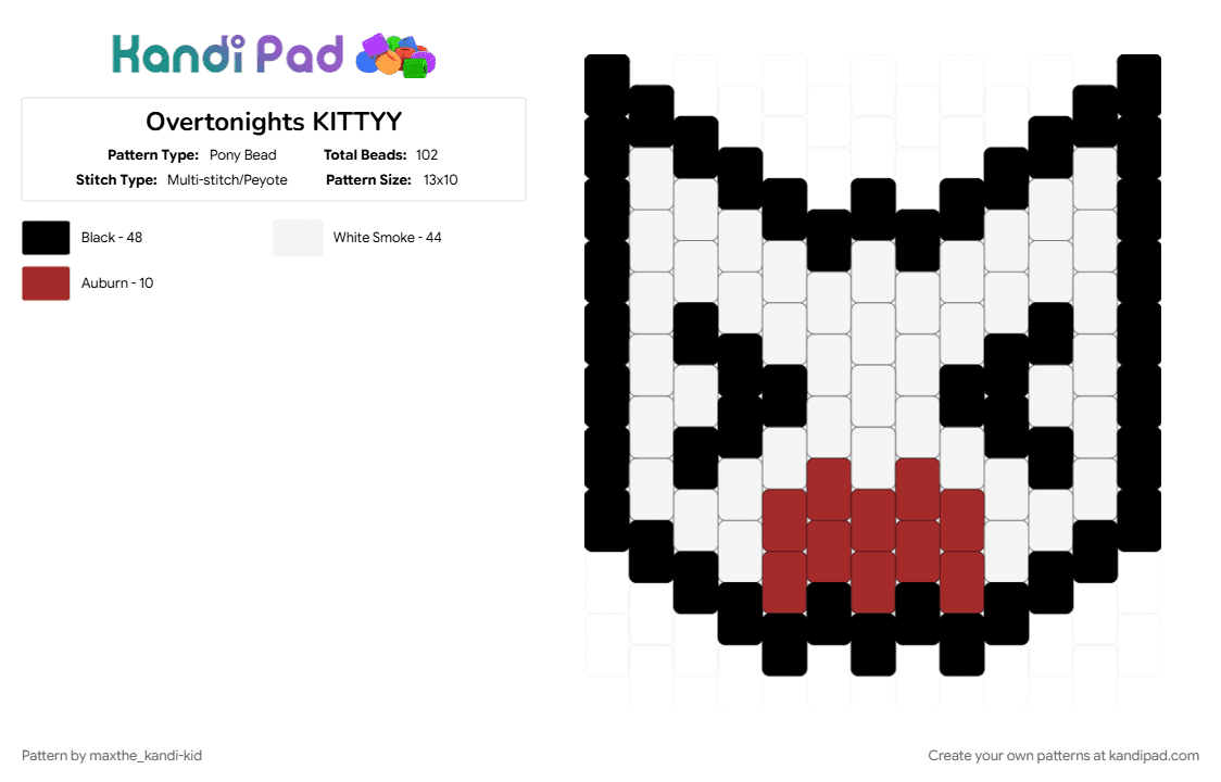 Overtonights KITTYY - Pony Bead Pattern by cutenessbeforeweirdness on Kandi Pad - cat, kitty, music, overtonight, overtonightscat, white