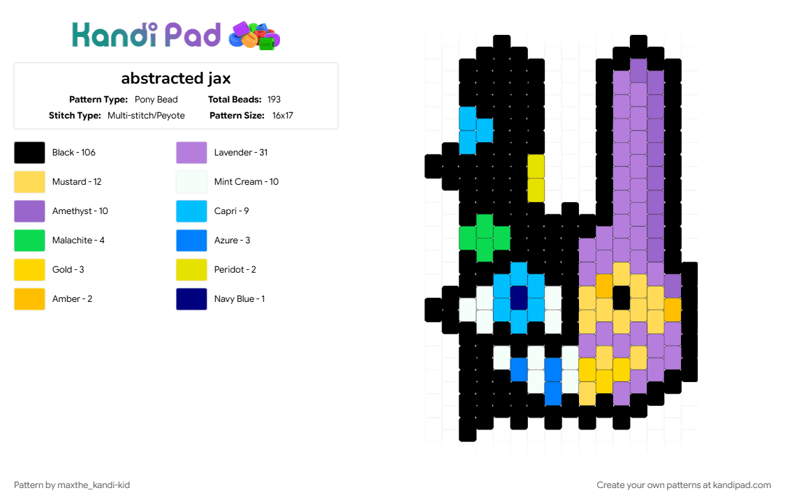 abstracted jax - Pony Bead Pattern by cutenessbeforeweirdness on Kandi Pad - abstractedjax, black, character, fandom, glitch, jax, jaxtoy, pink, show, tadc, yellow