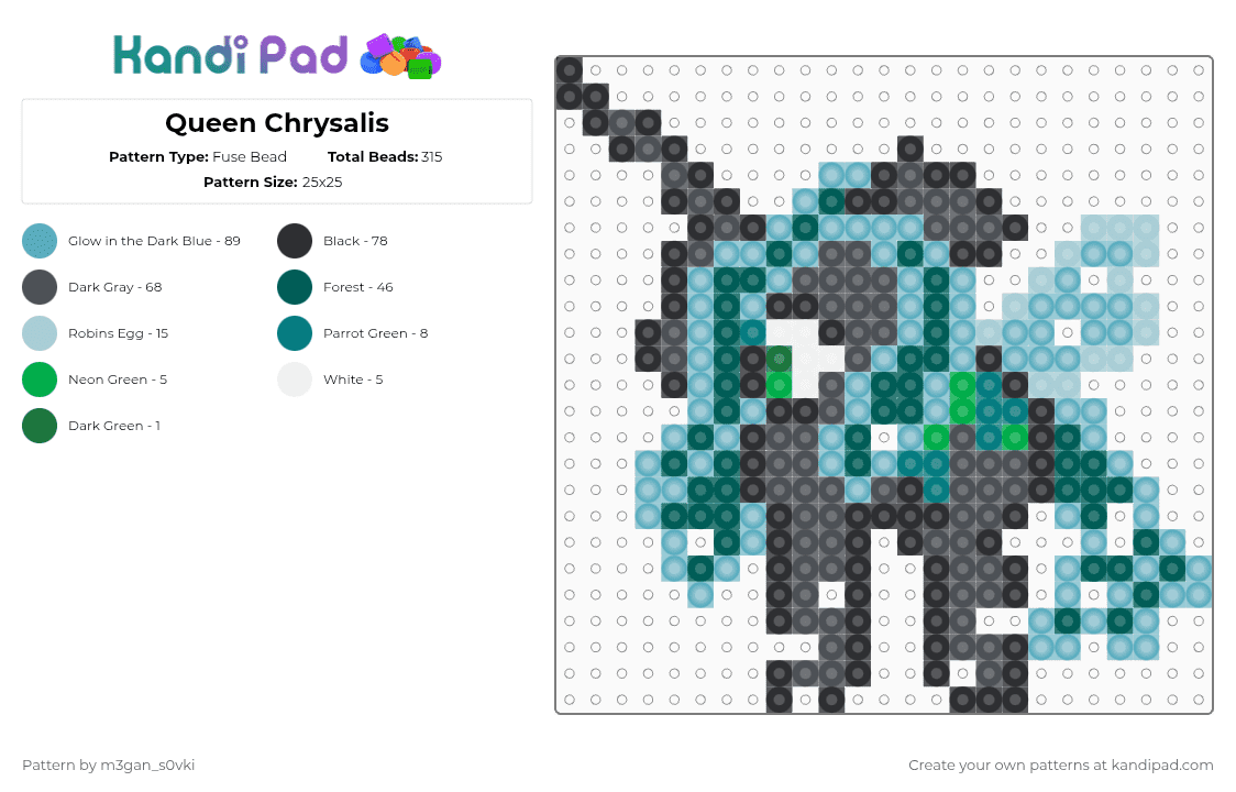 Queen Chrysalis - Fuse Bead Pattern by m3gan_s0vki on Kandi Pad - chrysalis, gray, light blue, mlp, my little pony, pony, queen