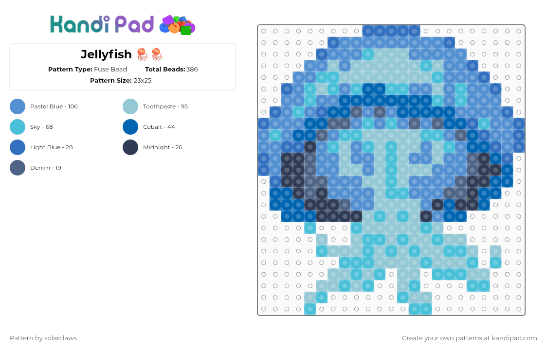 Jellyfish 🪼🪼 - Fuse Bead Pattern by solarclaws on Kandi Pad - light blue,cotdunderwaterworld,blue,weird,ugly,jellyfish,dark blue,water,sea