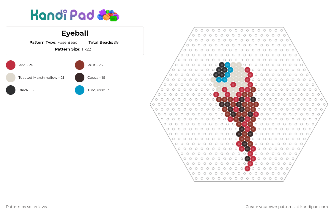 Eyeball - Fuse Bead Pattern by solarclaws on Kandi Pad - red,eyeball,halloween,scary,spooky,bloody,gore,bodyparts,human eye