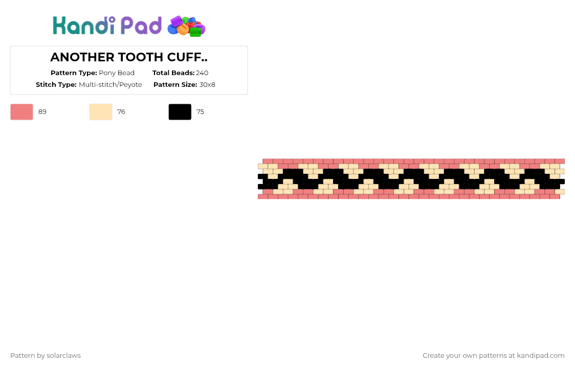 ANOTHER TOOTH CUFF.. - Pony Bead Pattern by solarclaws on Kandi Pad - beige,red