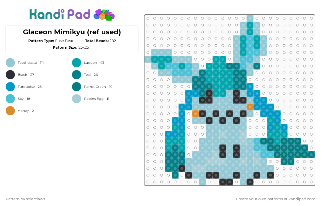 Glaceon Mimikyu (ref used) - Fuse Bead Pattern by solarclaws on Kandi Pad - light blue,teal,glaceon,mimikyu,pokemon,blue,cute,aqua
