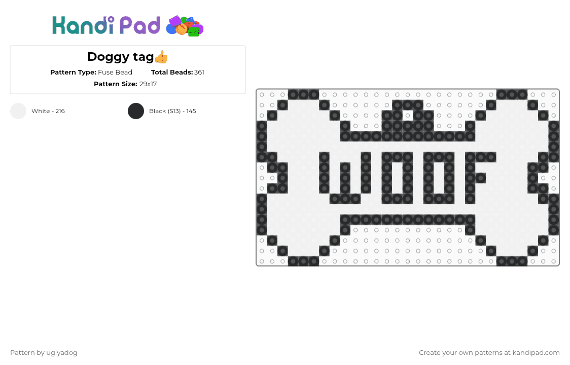 Doggy tag👍 - Fuse Bead Pattern by solarclaws on Kandi Pad - white,black