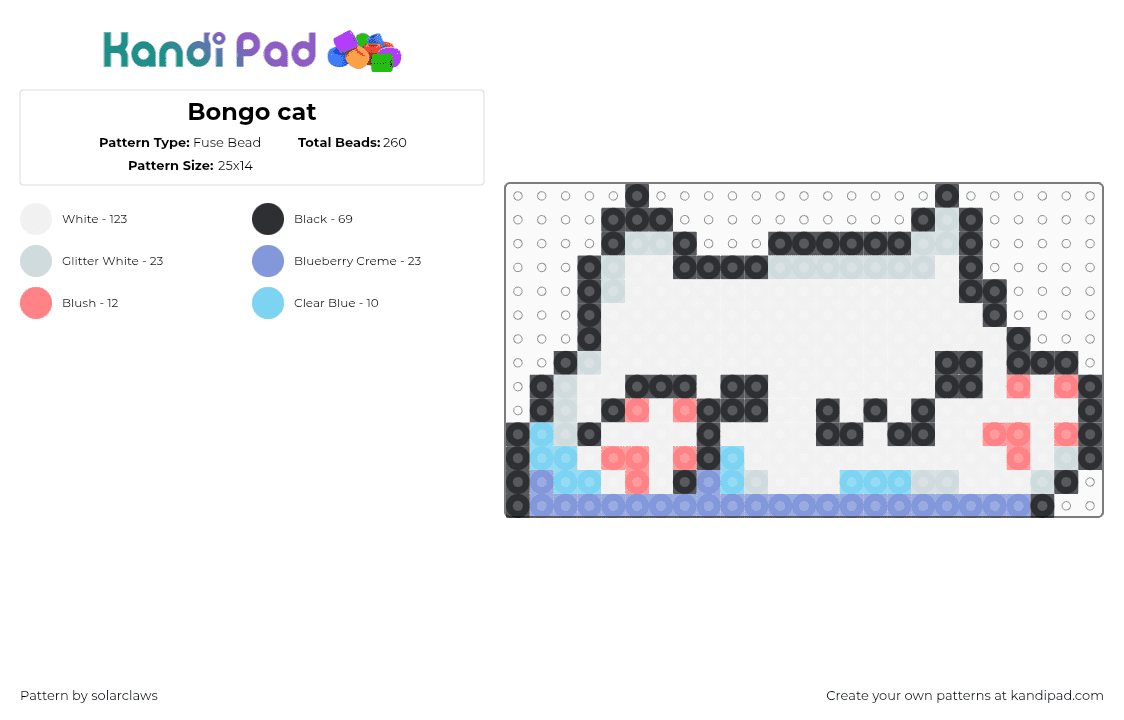 Bongo cat - Fuse Bead Pattern by solarclaws on Kandi Pad - white,red,light blue