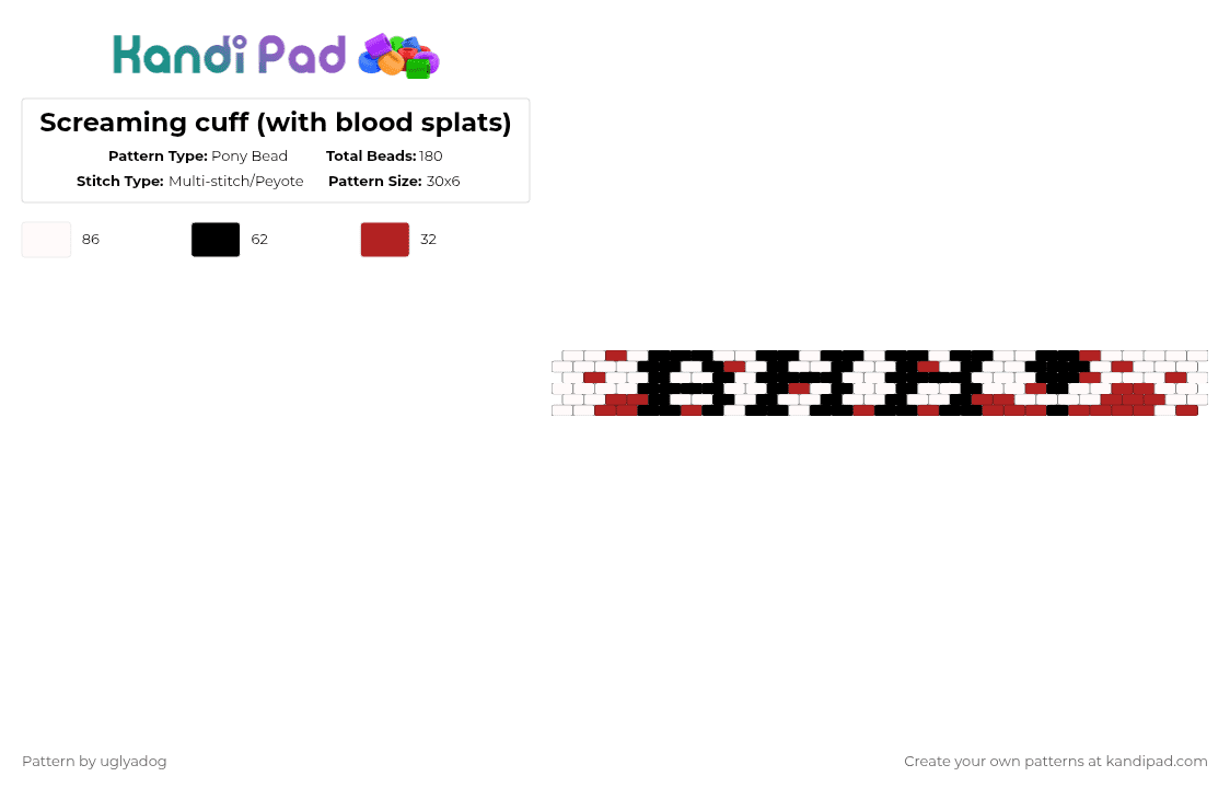 Screaming cuff (with blood splats) - Pony Bead Pattern by solarclaws on Kandi Pad - red,white