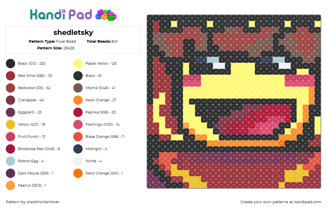 shedletsky - Fuse Bead Pattern by shedchickenlover on Kandi Pad - red,yellow