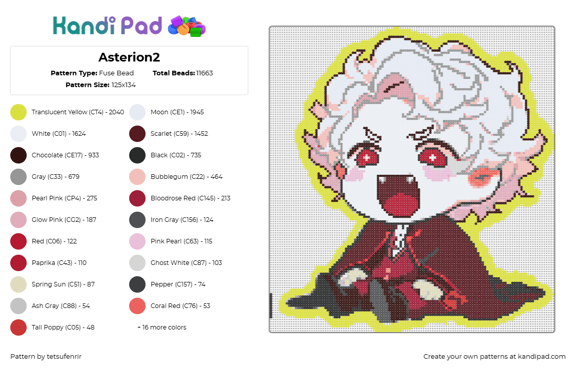 Asterion2 - Fuse Bead Pattern by tetsufenrir on Kandi Pad - white,brown,beige,red,colorful
