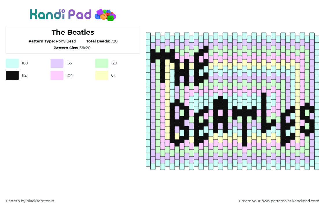 The Beatles - Pony Bead Pattern by blackserotonin on Kandi Pad - beatles,band,music,pastel,tunes,playful,colorful,nostalgia