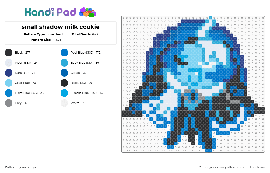 small shadow milk cookie - Fuse Bead Pattern by razberryzz on Kandi Pad - blue,cookierunkingdom,shadowmilkcookie