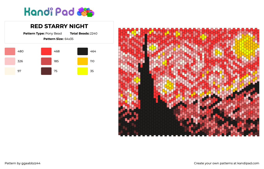 RED STARRY NIGHT - Pony Bead Pattern by ggaabbzz44 on Kandi Pad - red