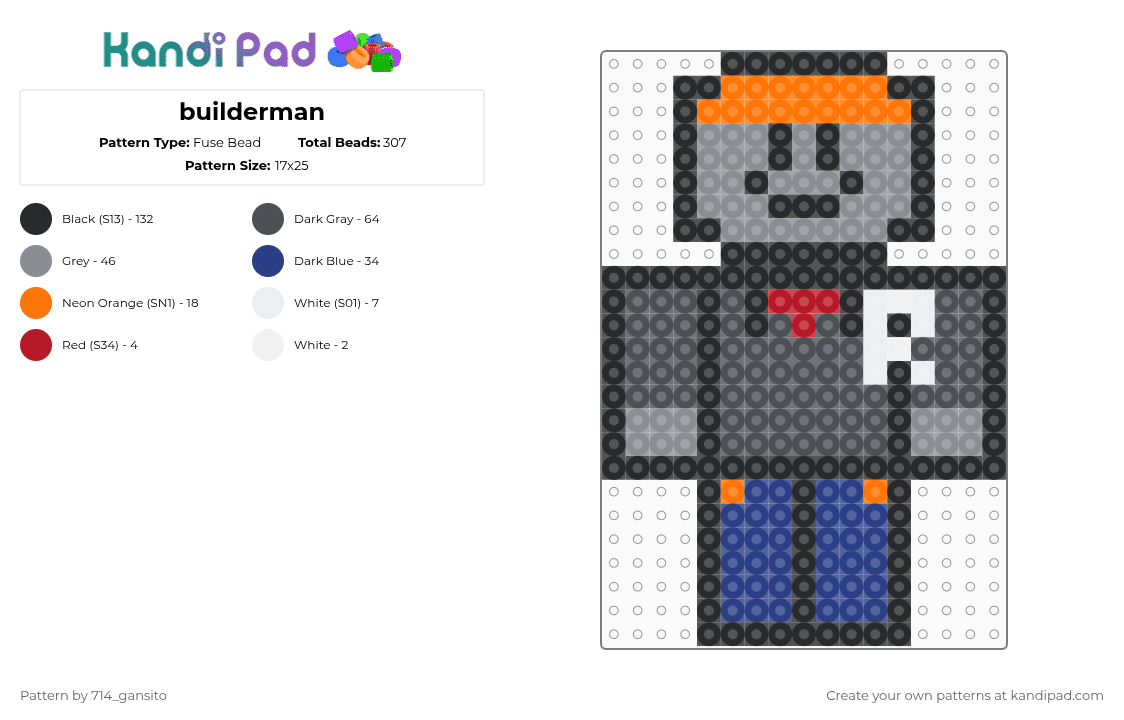 builderman - Fuse Bead Pattern by 714_gansito on Kandi Pad - gray