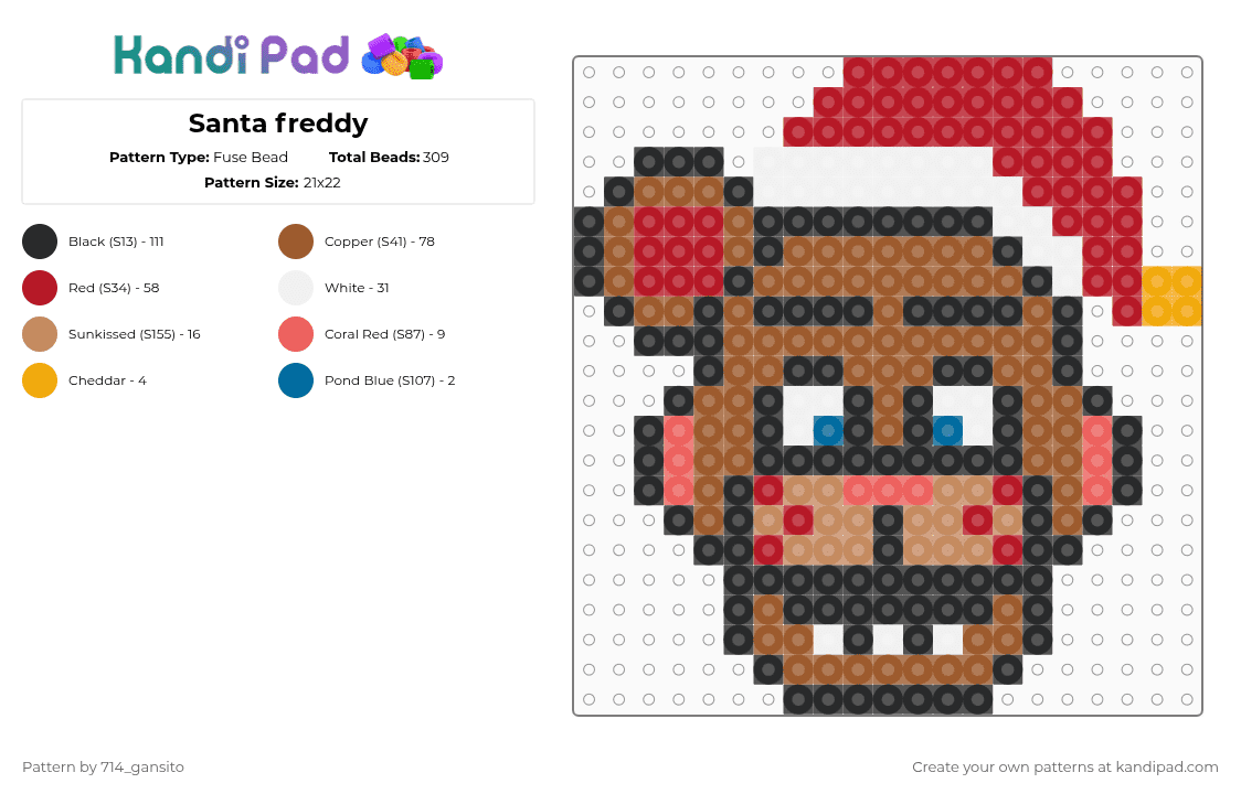Santa freddy - Fuse Bead Pattern by 714_gansito on Kandi Pad - red,tan
