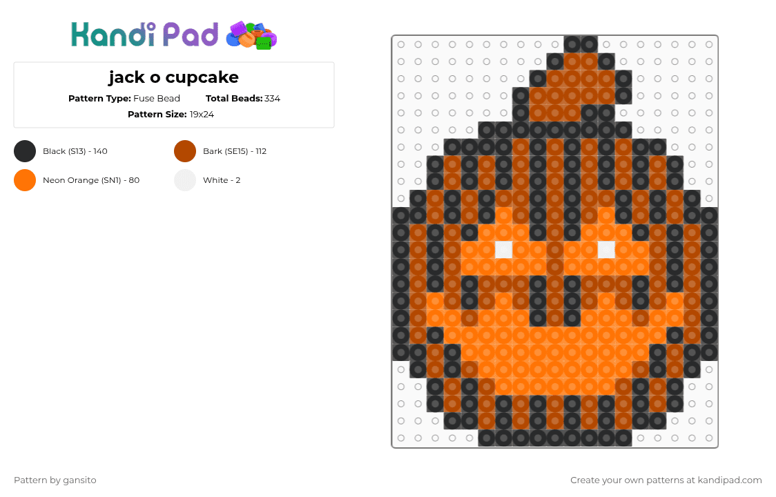 jack o cupcake - Fuse Bead Pattern by 714_gansito on Kandi Pad - orange,red