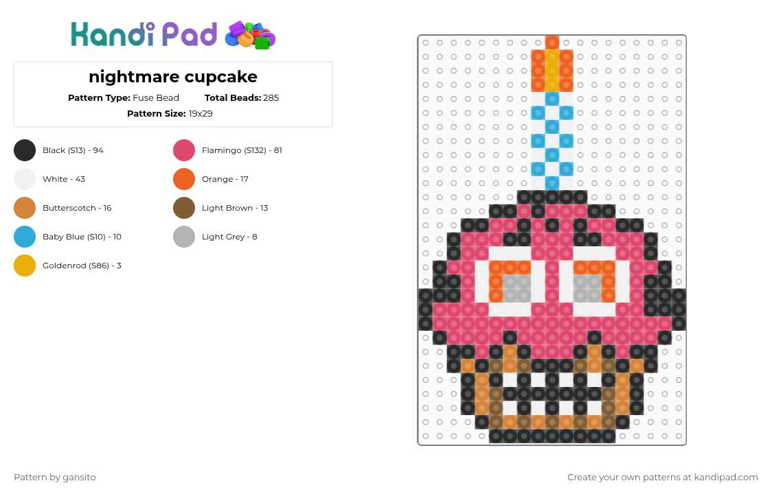 nightmare cupcake - Fuse Bead Pattern by 714_gansito on Kandi Pad - orange,red