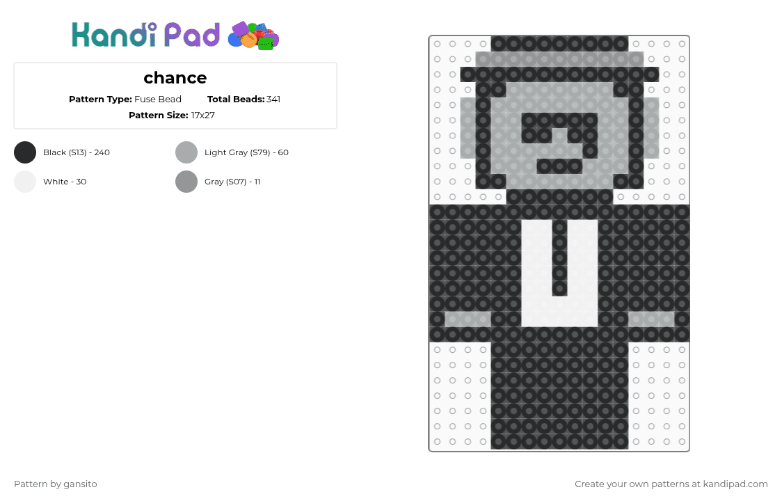 chance - Fuse Bead Pattern by 714_gansito on Kandi Pad - black,gray,white