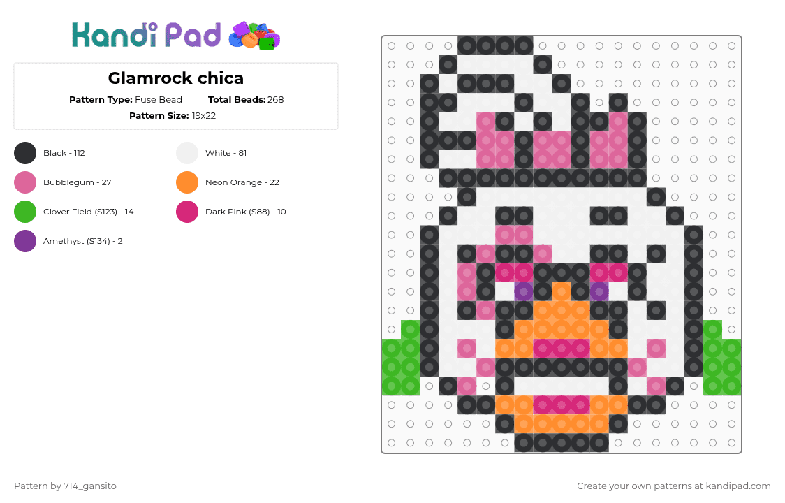 Glamrock chica - Fuse Bead Pattern by 714_gansito on Kandi Pad - white,pink