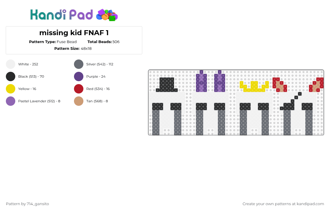 missing kid FNAF 1 - Fuse Bead Pattern by 714_gansito on Kandi Pad - white,gray